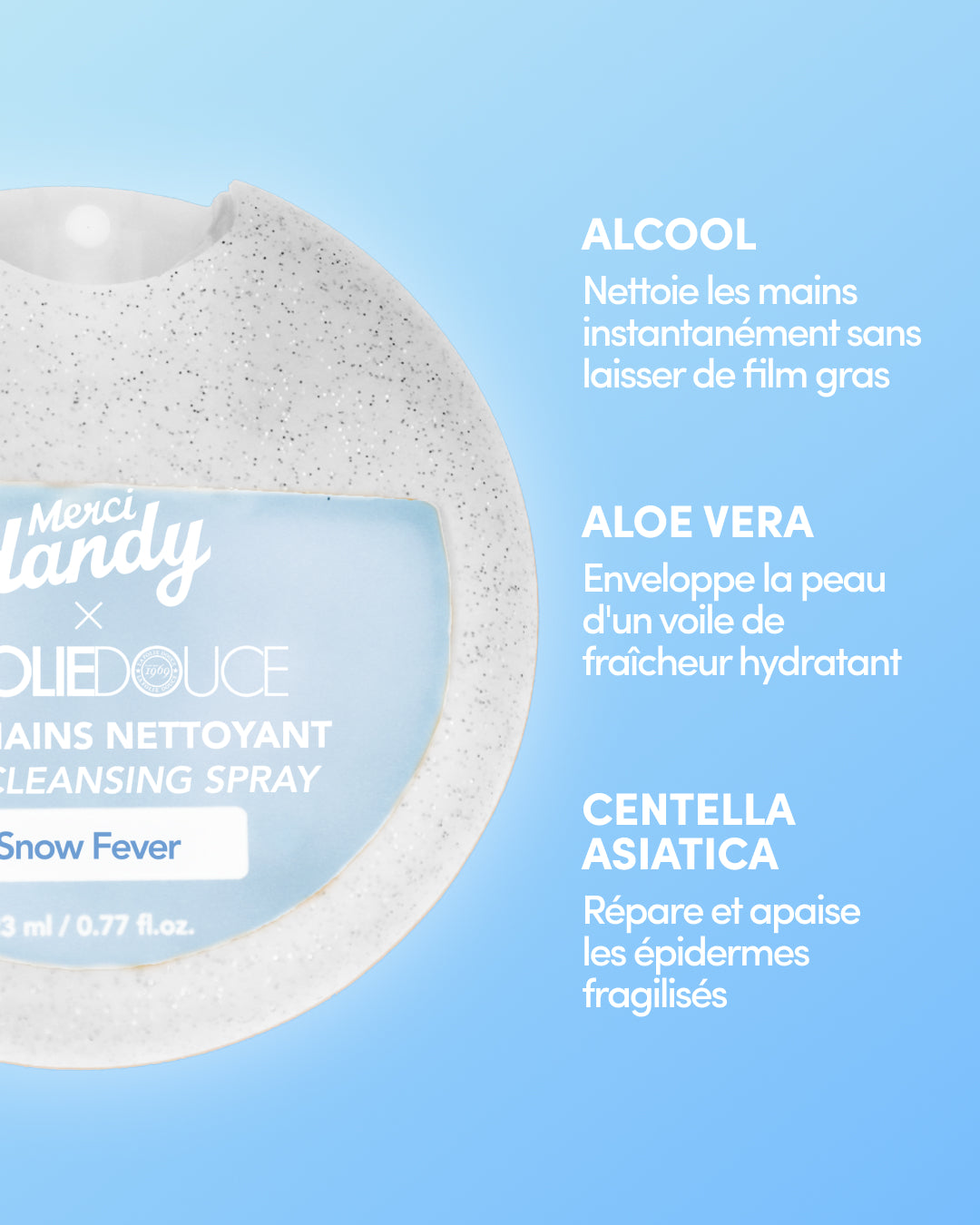 Hand Cleansing Spray x La Folie Douce™ Merci Handy – ingredients: aloe vera and centella asiatica